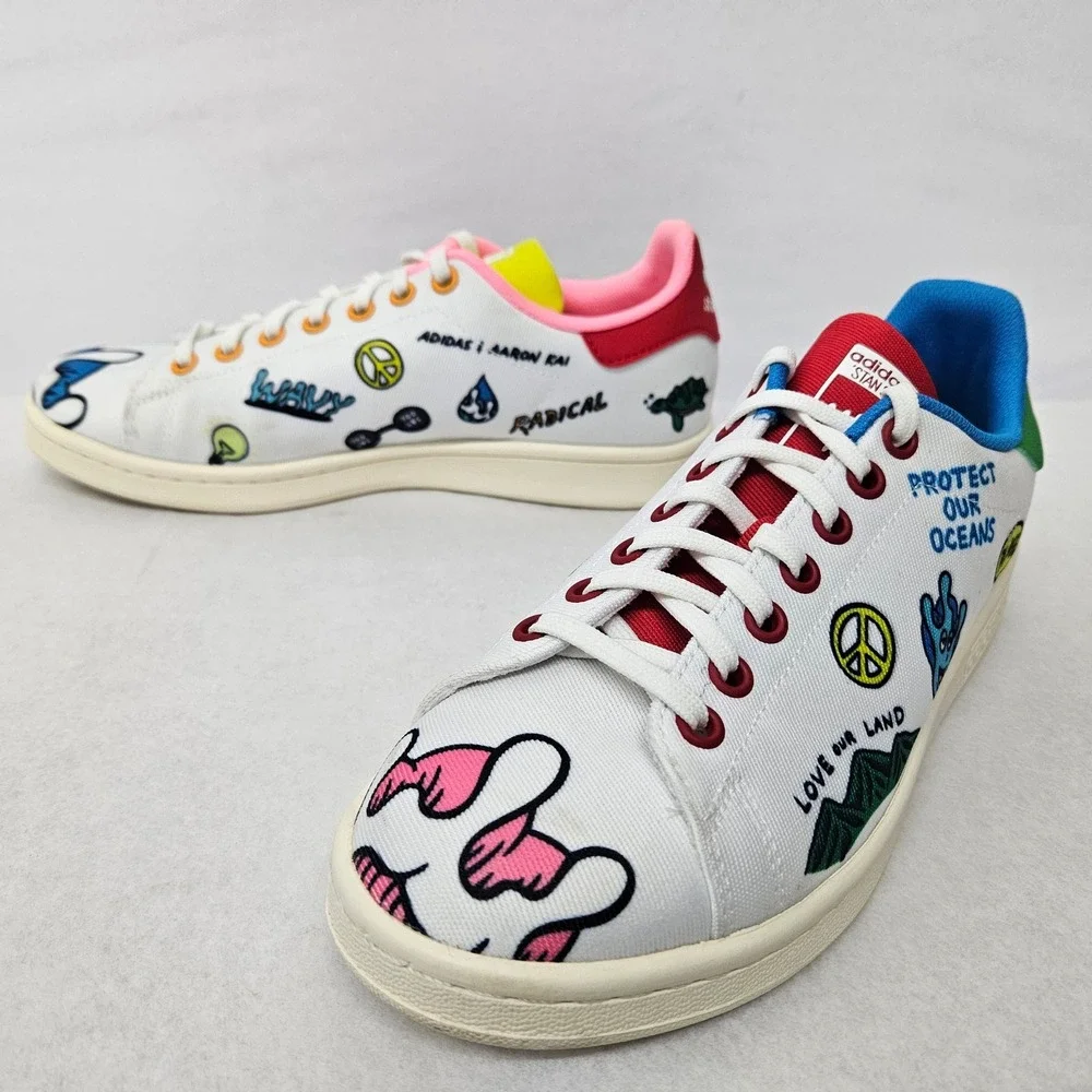 Adidas Aaron Kai x Stan Smith J Primeblue Shoes FY2686 White Multi Girl's Size 6